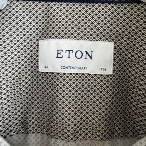 ETON Gray Diamond Patterned Collard Button Up Shirt Sz 44 17 1/2 - Picture 7 of 8